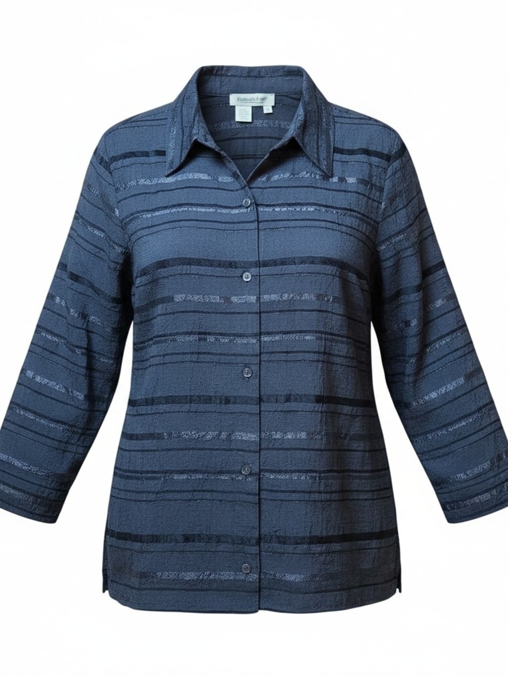 COLDWATER CREEK | Black Striped Career Blouse Multi Media Turkish Fabric | L